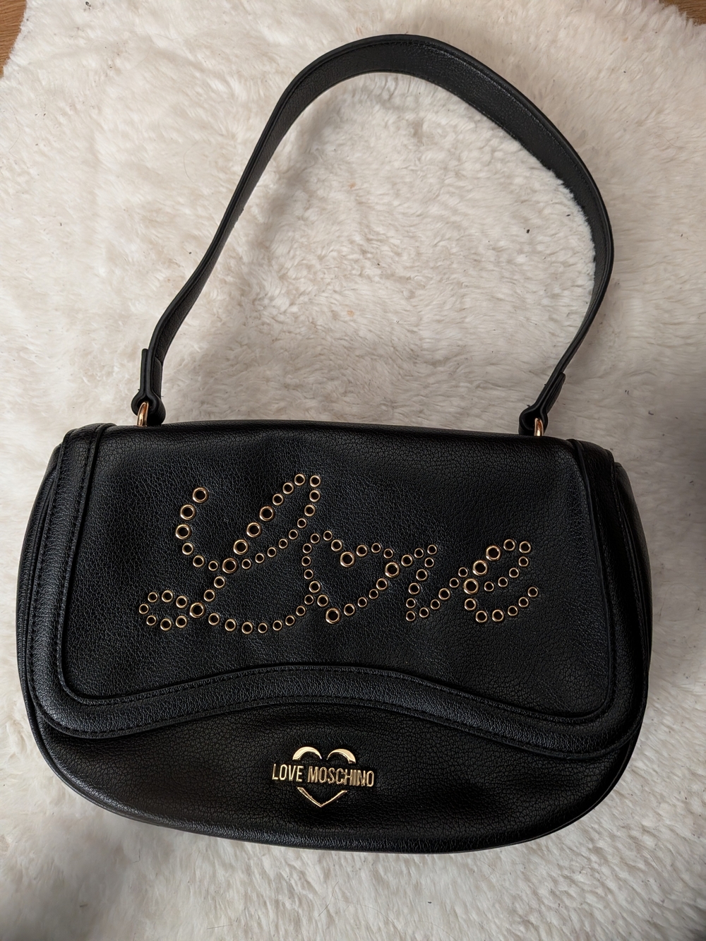 Love Moschino Black Shoulder Bag with Gold Stud Accents